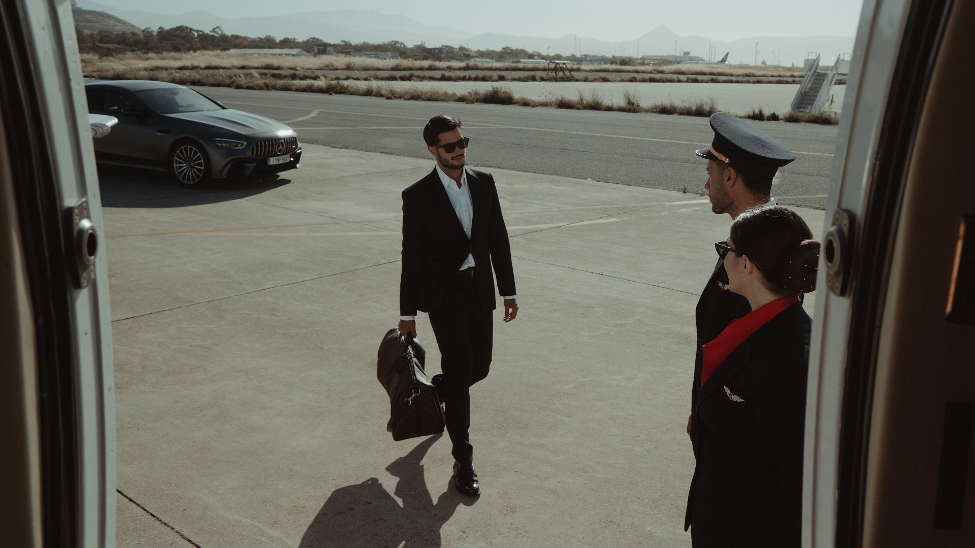 Private aircraft and chauffeured transfer